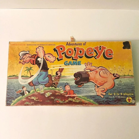 Vintage 1957 The  Adventures Of Popeye Board Game Eng and French Missing 4 Discs - Picture 1 of 16